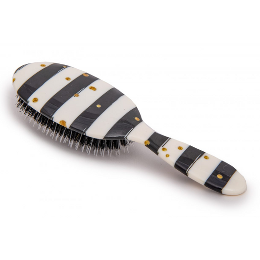 Black and White Stripes with Gold Dots Hairbrush